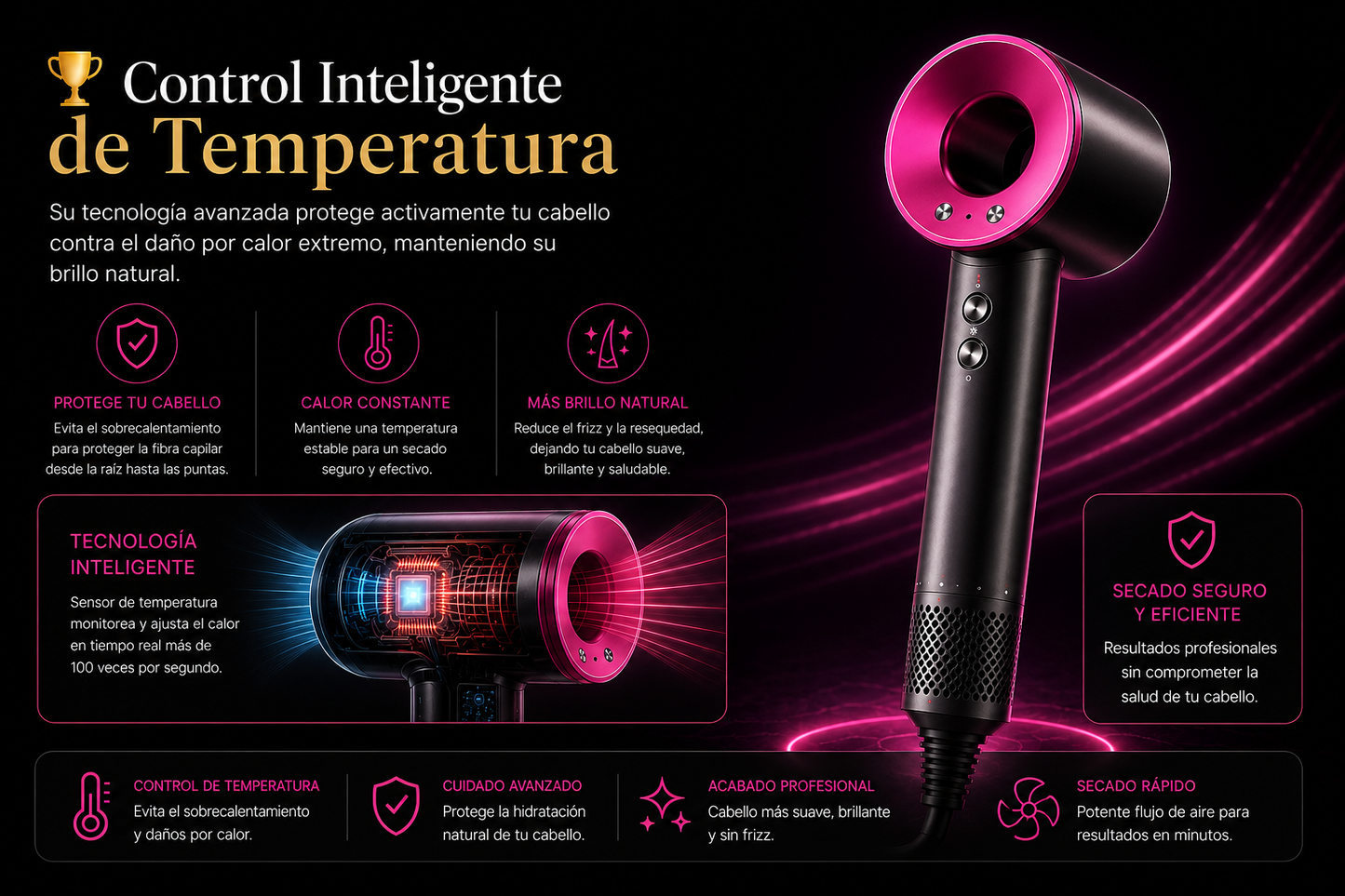 Secador iónico profesional con accesorios