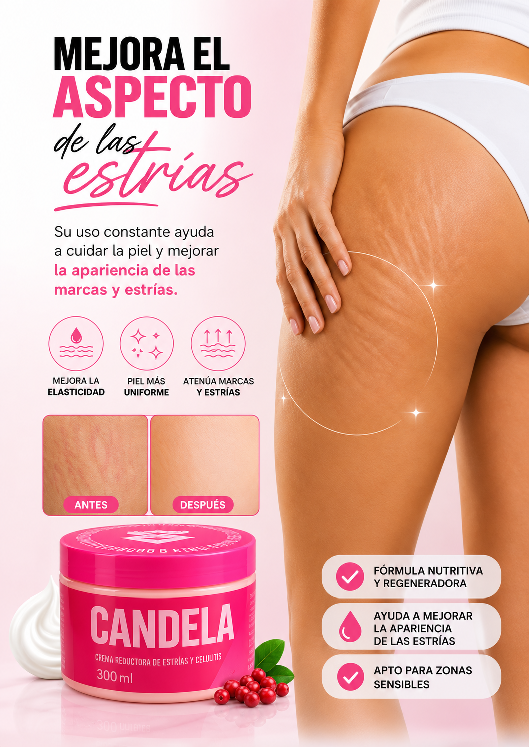 🔥 Crema CANDELA para Celulitis y Estrías + 🎁 Bella Skin 3 en 1 de REGALO