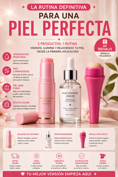 Rutina Facial Glow Premium | Bálsamo de Colágeno + Sérum + Rodillo de Regalo