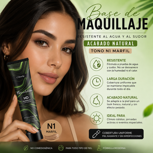 Base maquillaje resistente al agua N1 Marfil