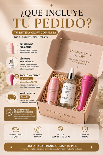 Rutina Facial Glow Premium | Bálsamo de Colágeno + Sérum + Rodillo de Regalo