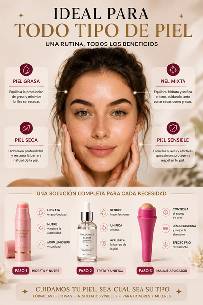 Rutina Facial Glow Premium | Bálsamo de Colágeno + Sérum + Rodillo de Regalo