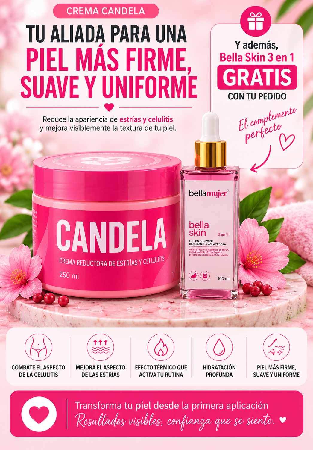 🔥 Crema CANDELA para Celulitis y Estrías + 🎁 Bella Skin 3 en 1 de REGALO