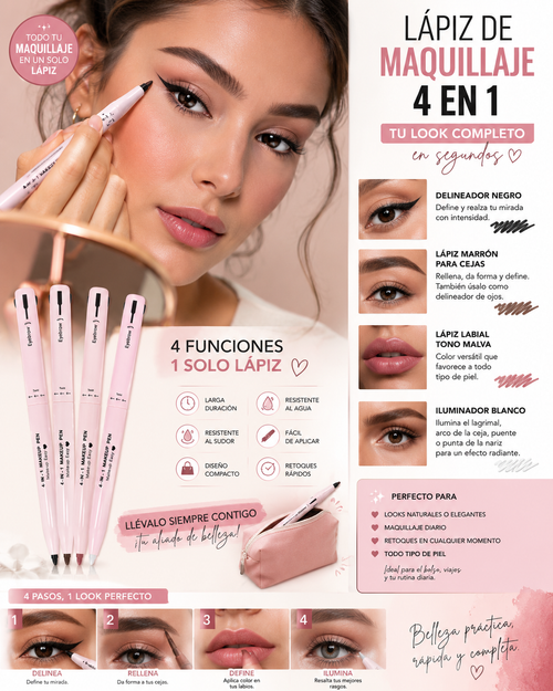 Lápiz de maquillaje 4 en 1 multifuncional
